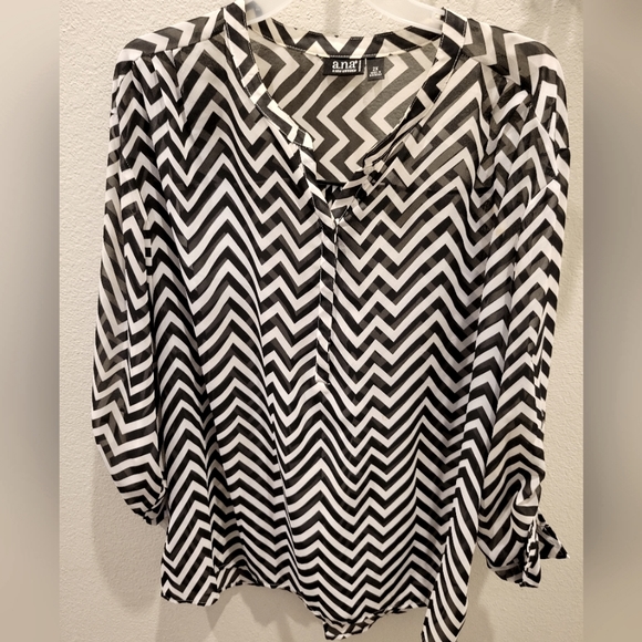 a.n.a Tops Chevron Black And White Sheer Top Poshmark